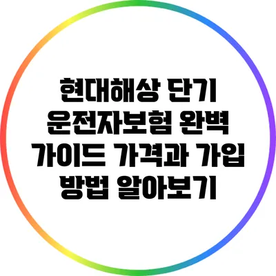 현대해상 단기 운전자보험 완벽 가이드: 가격과 가입 방법 알아보기