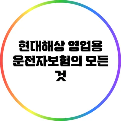 현대해상 영업용 운전자보험의 모든 것