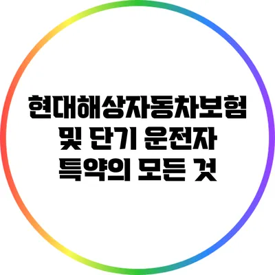 현대해상자동차보험 및 단기 운전자 특약의 모든 것