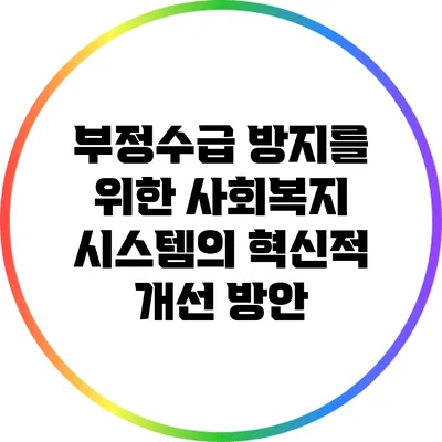 부정수급 방지를 위한 사회복지 시스템의 혁신적 개선 방안
