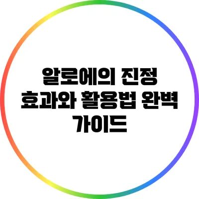 알로에의 진정 효과와 활용법 완벽 가이드