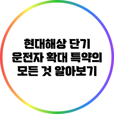 현대해상 단기 운전자 확대 특약의 모든 것 알아보기